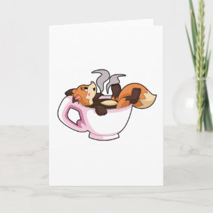 Räv med kaffekopp kort