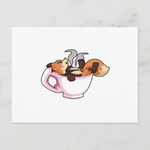 Räv med kaffekopp vykort
