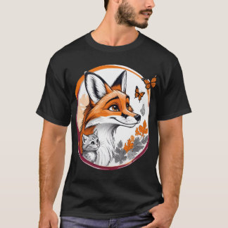 Räv med kattunge och fjärilar t shirt