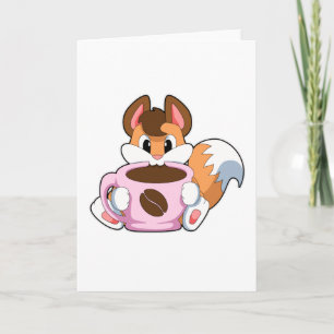 Räv med kopp kaffe kort