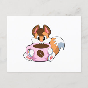 Räv med kopp kaffe vykort