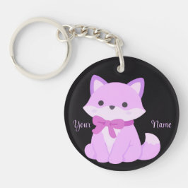 Räv med lila båge Söt Kawaii Svart specialdesign 