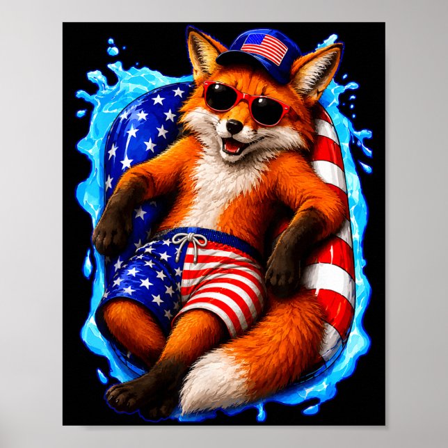 Räv med solglasögon patriotisk djur sommar pool poster (Framsidan)