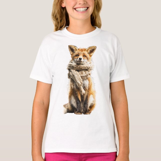 Räv Mysig Schal Sittande Barn T Shirt (Framsida)