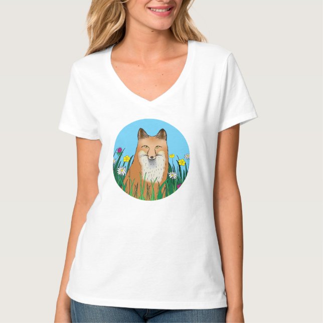 Räv och blommor t shirt (Framsida)