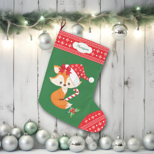 Räv och candy cane stor julstrumpa
