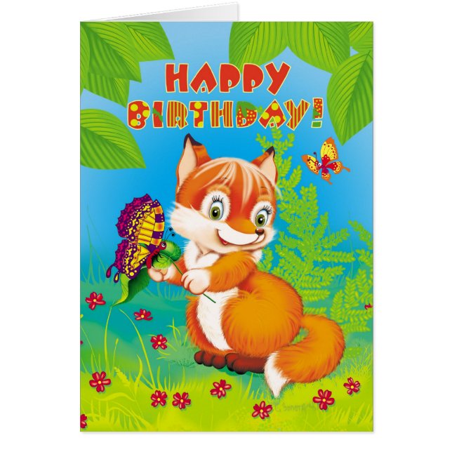 räv och fjäril hälsningskort (Framsidan)