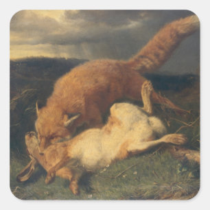 Räv och Hare, 1866 Fyrkantigt Klistermärke