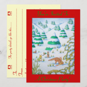 räv och kaniner snöscen jul inbjudan