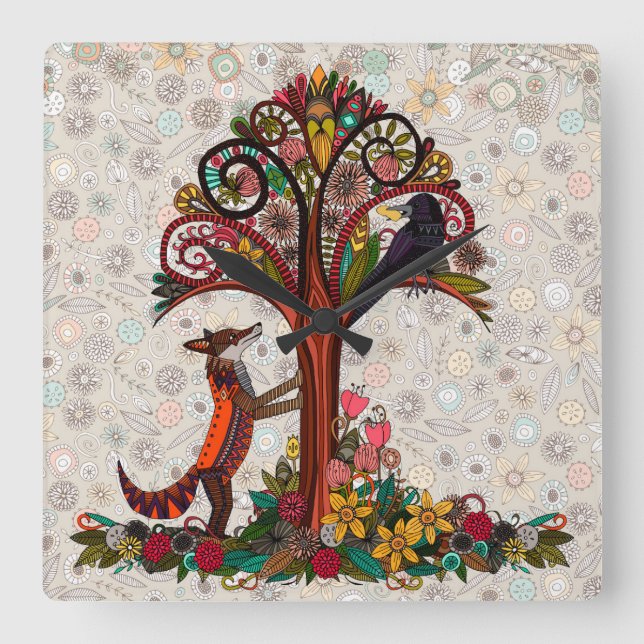 räv och kråka fyrkantig klocka (Framsida)