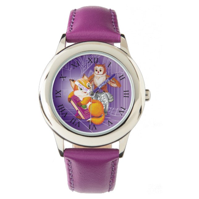 räv och uggla violett armbandsur (Framsida)
