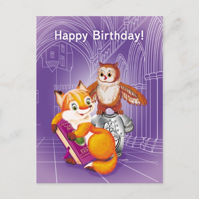 räv och uggla vykort (Framsida)