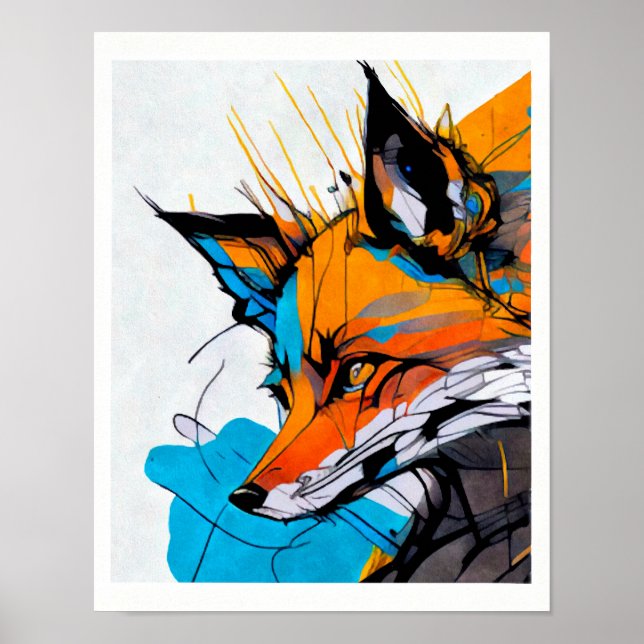 Räv orange röd livliga färger former linjer  poster (Framsidan)