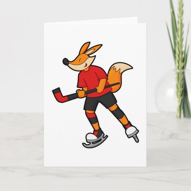 Räv på Ishockey med Ishockeyklubba Kort (Framsida)