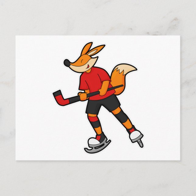 Räv på ishockey med ishockeyklubba vykort (Framsida)