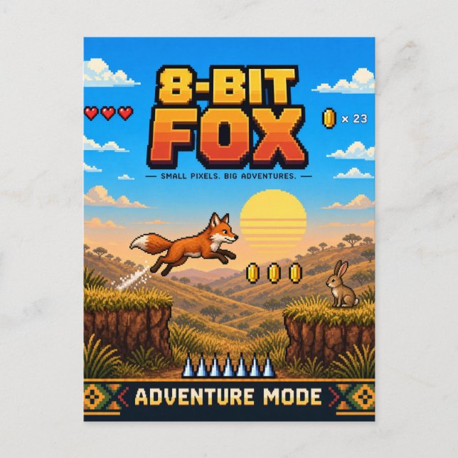 Räv, Retro 8-Bit Pixel Art Vykort (Framsida)