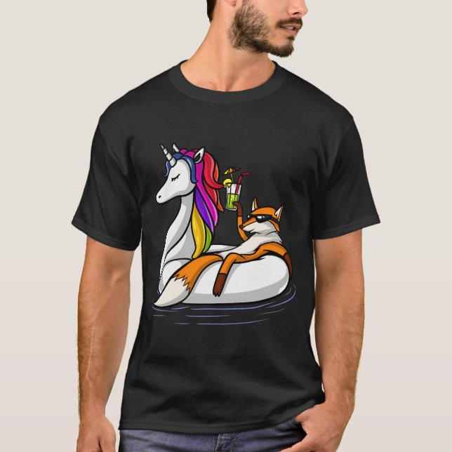 Räv Ridande På Enhörning Flotte T Shirt (Framsida)