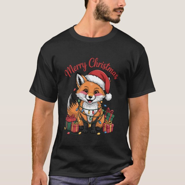 Räv Santa Hatt Juldesign Roliga Djurfans T Shirt (Framsida)
