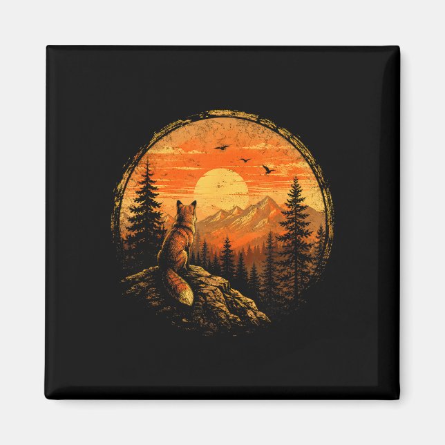 Räv solnedgång berg skog vildmark natur magnet (Framsidan)
