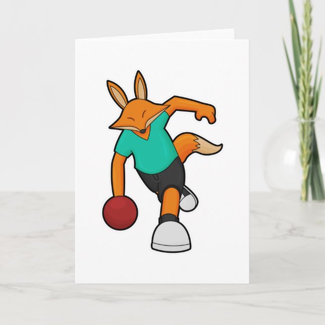 Räv som bowlar med bowlingklot kort (Framsida)