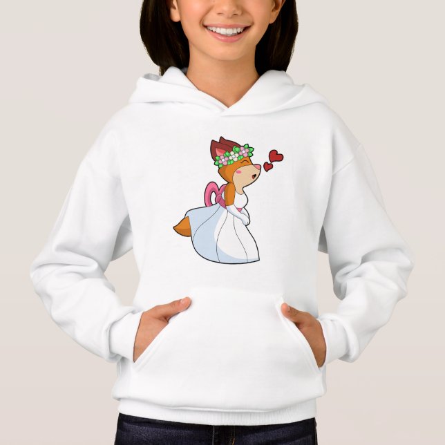 Räv som brud med bröllopsklänning & blommig krans t shirt (Framsida)