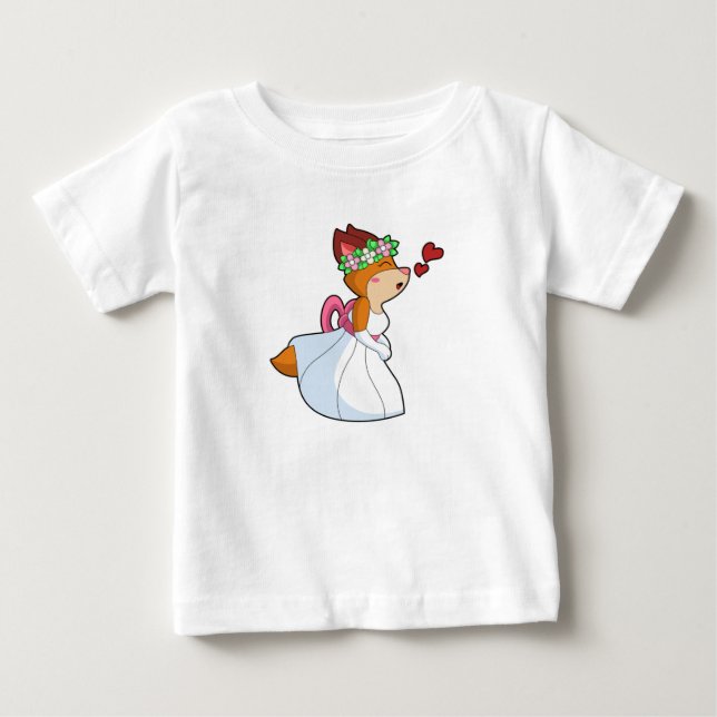 Räv som brud med bröllopsklänning & blomsterkrans t shirt (Framsida)