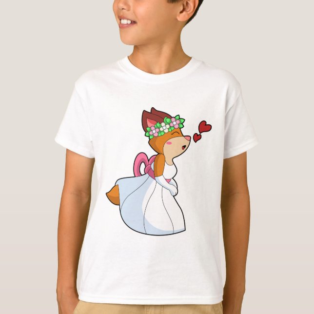 Räv som brud med bröllopsklänning & blomsterkrans t shirt (Framsida)