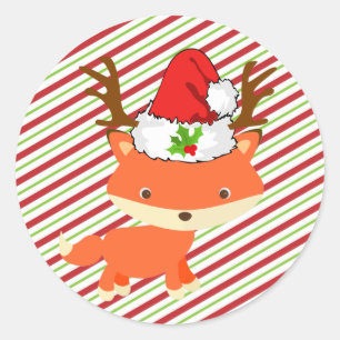 Räv som ha på sig första jul för renSanta hatt Runt Klistermärke
