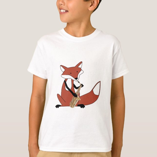 Räv som leker saxofonen tee shirt (Framsida)