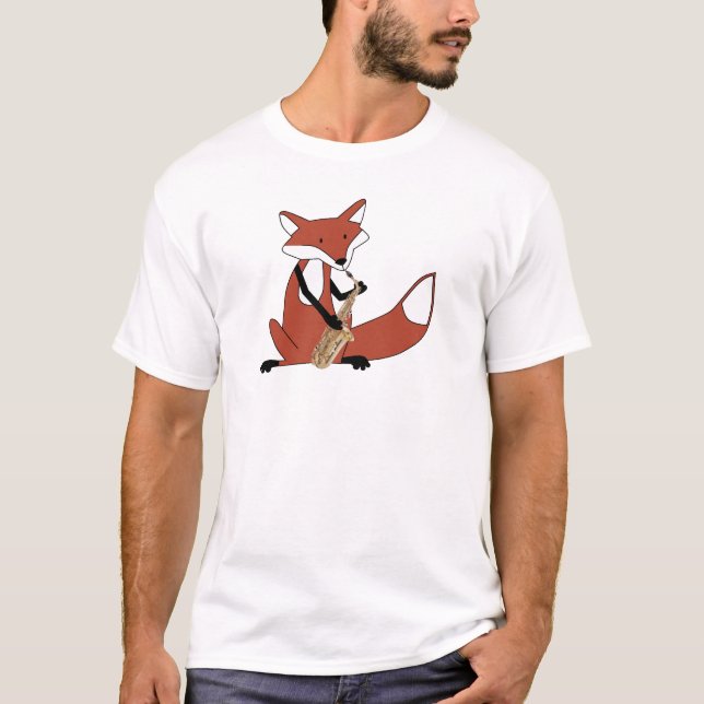 Räv som leker saxofonen tee shirt (Framsida)