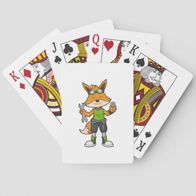 Räv som mekaniker med skiftnyckel och mutter casinokort (Baksidan)