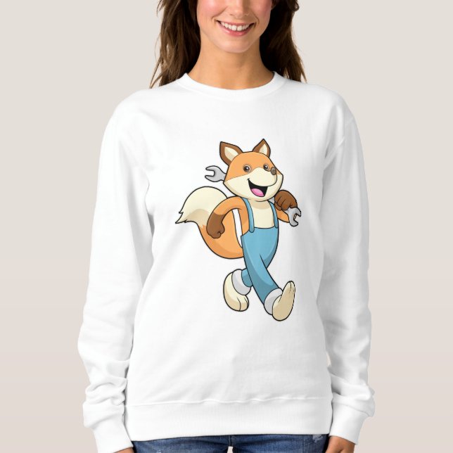 Räv som mekaniker med skiftnyckel t shirt (Framsida)