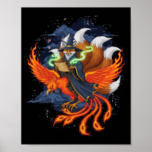 Räv som rider på Fenix Anime Ukiyo-e mytologi Japa Poster