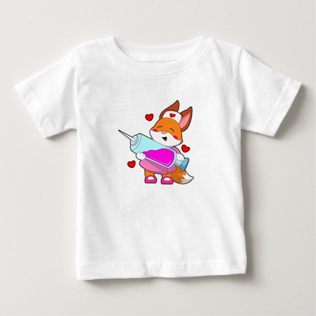Räv som sjuksköterska med spruta t shirt (Framsida)