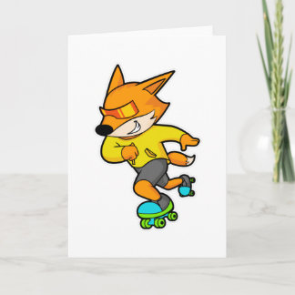 Räv som skateboardåkare med rullskridskor kort