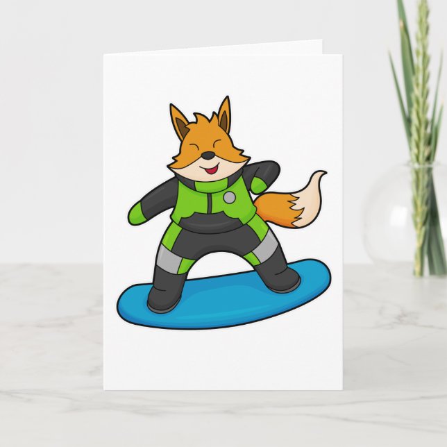 Räv som snowboardåkare med snowboard kort (Framsida)