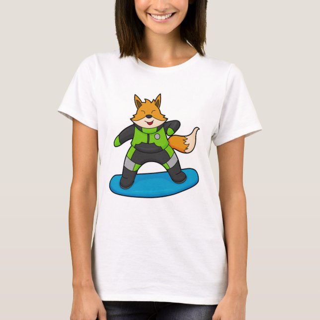 Räv som snowboardåkare med snowboard t shirt (Framsida)