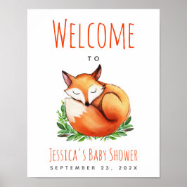 Räv Sovande Skogsbarn Babyshower Välkomstskylt Poster