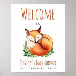 Räv Sovande Skogsbarn Babyshower Välkomstskylt Poster