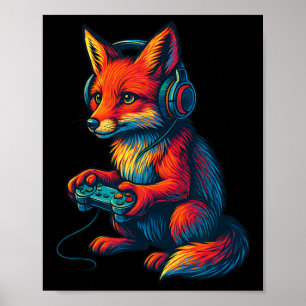 Räv spelar med hörlurar Roliga videospel Gamer Poster