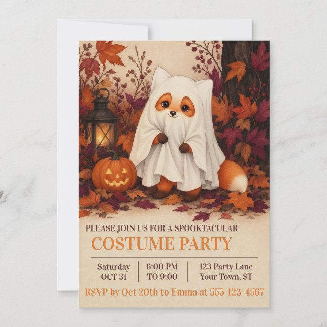 Räv spök kostym Halloween fest inbjudan (Framsida)