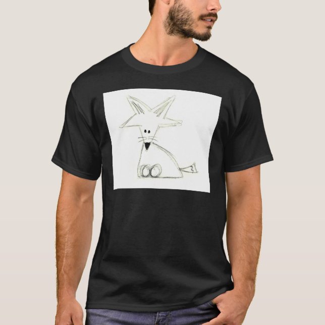 räv teckning svart vit grå enkel barn ritning t shirt (Framsida)