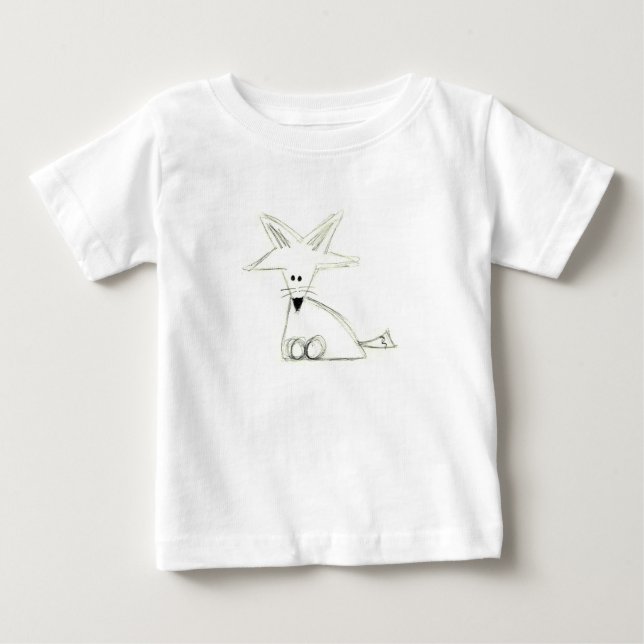 räv teckning svart vit grå enkel barn ritning t shirt (Framsida)