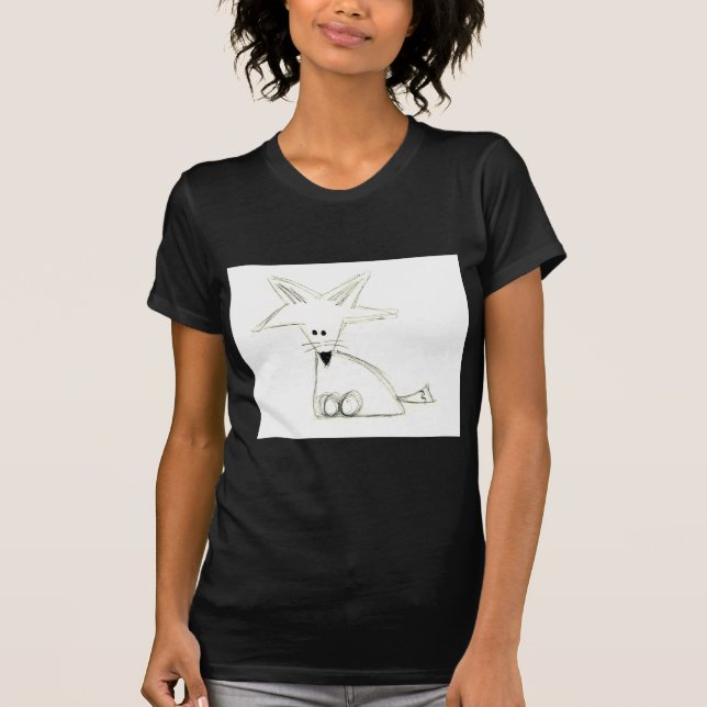 räv teckning svart vit grå enkel barn ritning t shirt (Framsida)