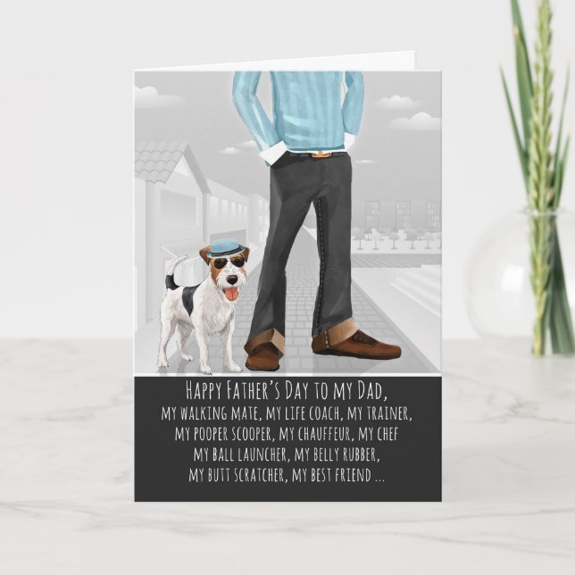 Räv Terrier Hund och Pappa Rolig Fars Dag Helgkort (Framsida)