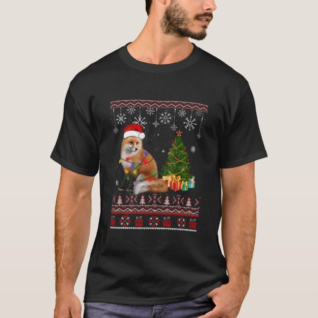 Räv Träd Dekoration Tomte Ljus Snö T Shirt (Framsida)