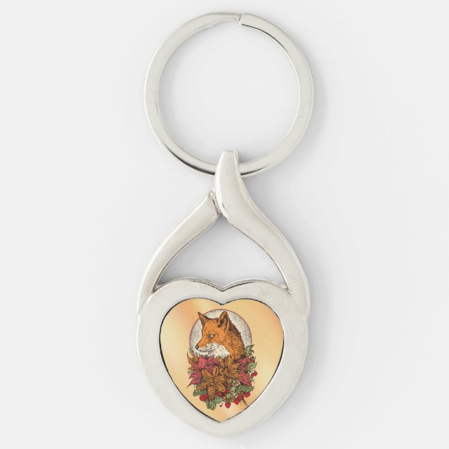Räv Twisted Heart Silverfärgad Nyckelring (Framsidan)