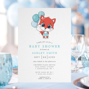 Räv Vattenfärg Pojke Baby Shower Inbjudningar