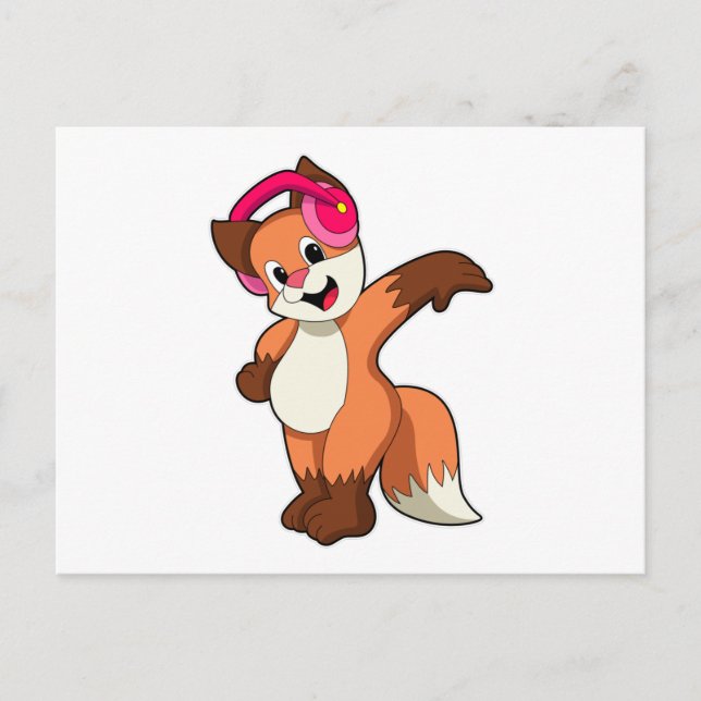 Räv vid musiken med hörlurar vykort (Framsida)