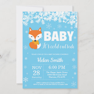 Räv Vinter Blå Pojke Baby Shower Snöflinga Inbjudningar
